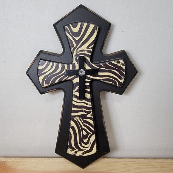 Multi Layered Wooden Cross B&W 12" Open Roads Brand - Picture 1 of 7